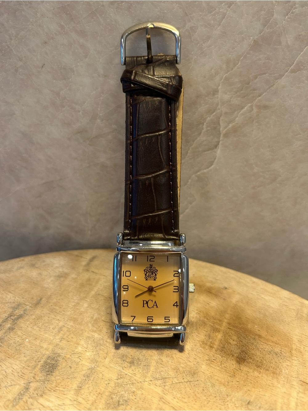 Classic Rectangular PCA Watch – Stainless Steel Back Brown Leather Strap 30mm